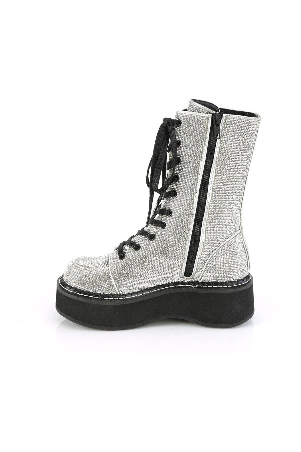 EMILY-362 Knee Boot | Silver Faux Leather-Knee Boots-Demonia-SEXYSHOES.COM