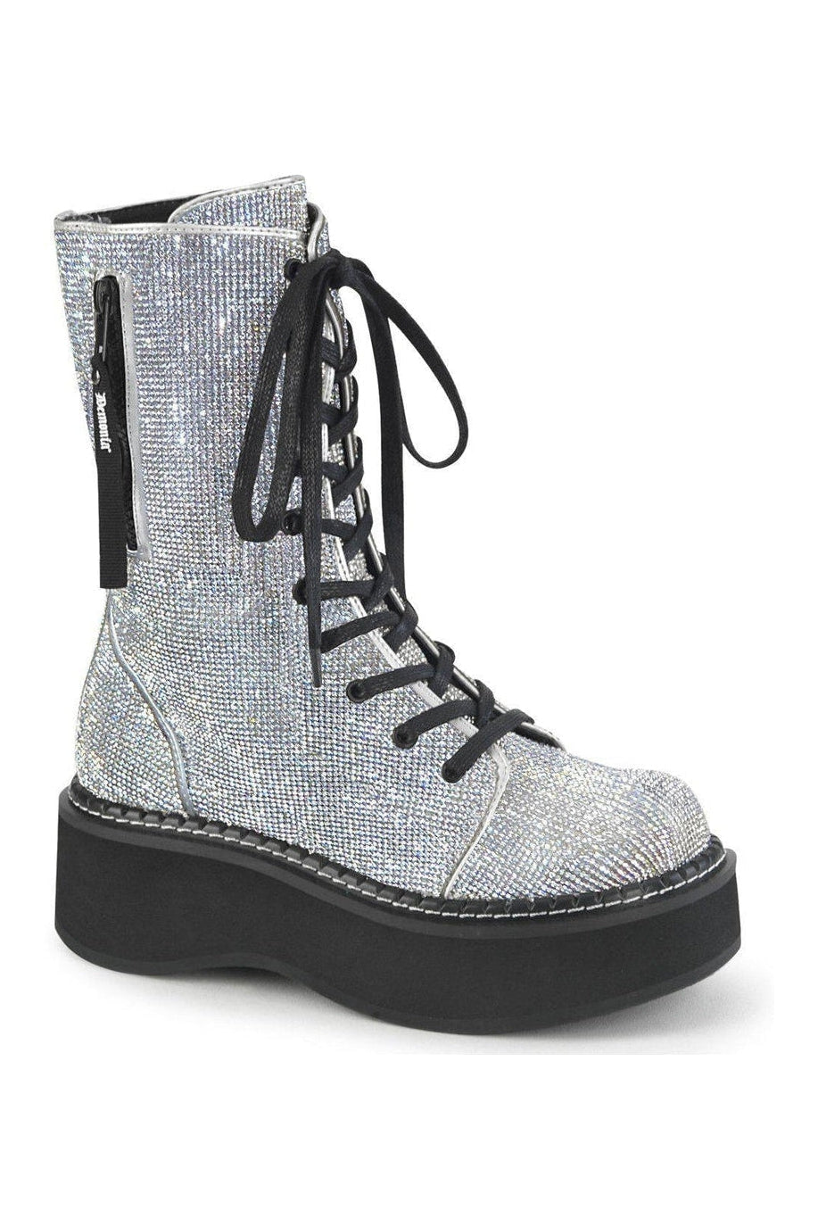Demonia EMILY-362 Knee Boot in Silver Faux Leather from SexyShoes.com