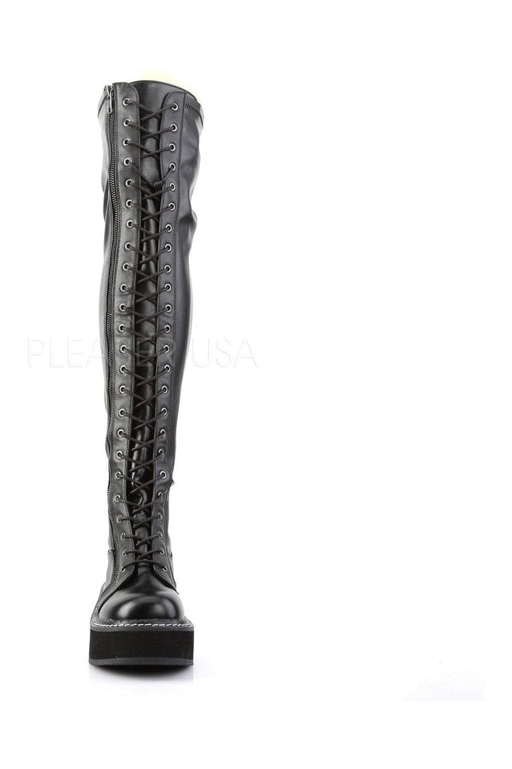 Demonia EMILY-375  Thigh Boot in Black Faux Leather