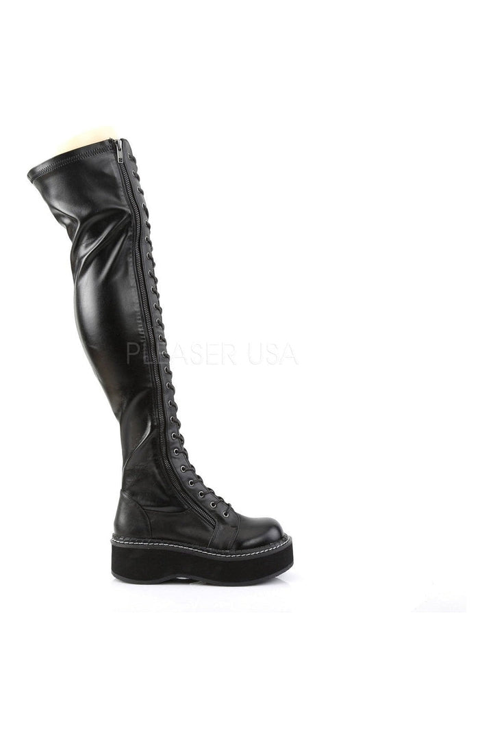 EMILY-375 Demonia Thigh Boot | Black Faux Leather-Demonia-Thigh Boots-SEXYSHOES.COM