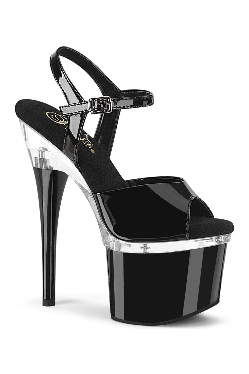 ESTEEM-709 Stripper Sandal | Black Patent-Sandals-Pleaser-Black-9-Patent-SEXYSHOES.COM