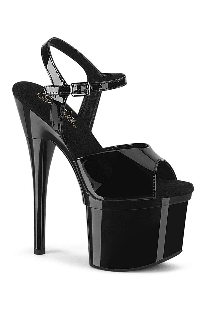 ESTEEM-709 Stripper Sandal | Black Patent-Sandals-Pleaser-Black-6-Patent-SEXYSHOES.COM