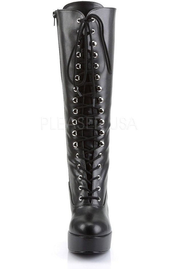 EXOTICA-2020 Knee Boot | Black Faux Leather-Funtasma-Knee Boots-SEXYSHOES.COM