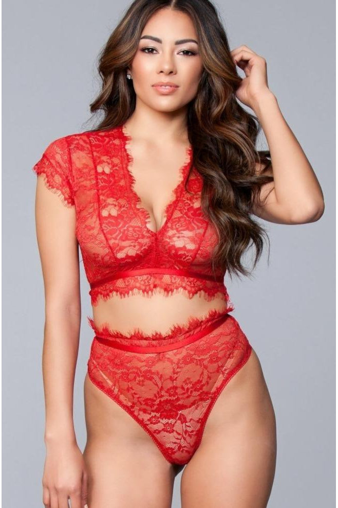 BeWicked Eyelash Lace Bralette Set in Red  from SexyShoes.com
