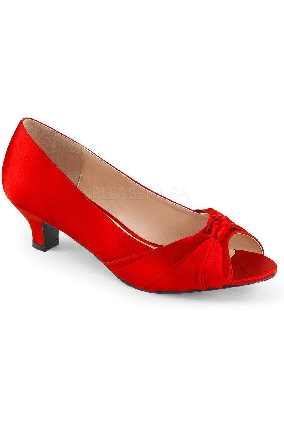 FAB-422 Pump | Red Genuine Satin-Pleaser Pink Label-Red-Pumps-SEXYSHOES.COM