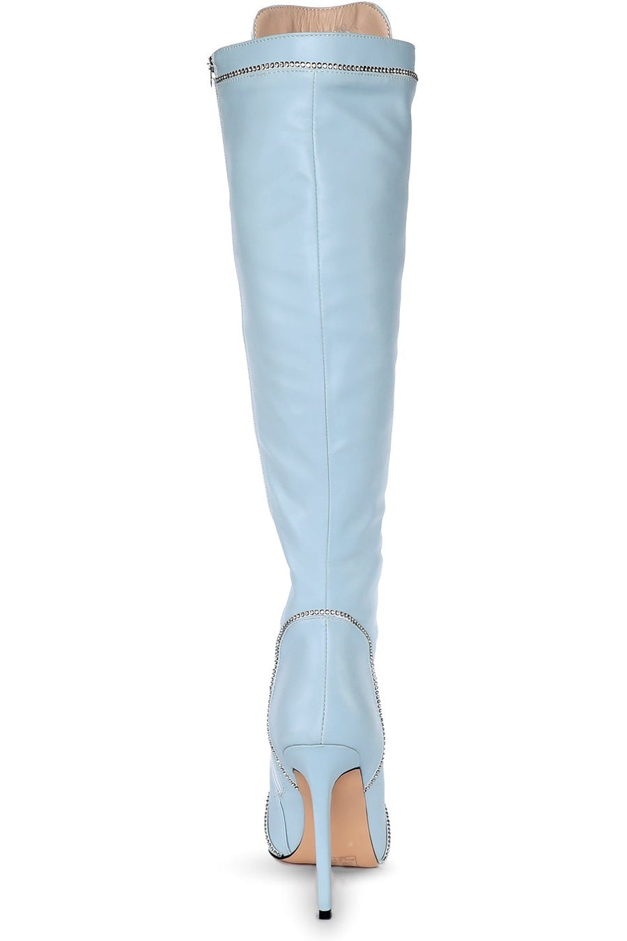 Azalea Wang Lace Up Rhinestone Knee boot in Blue Faux Leather