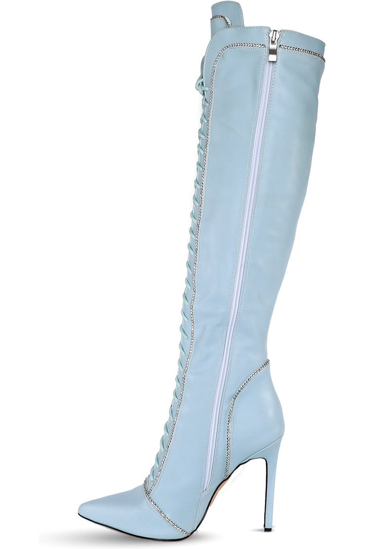 Lace Up Rhinestone Knee boot | Faux Leather