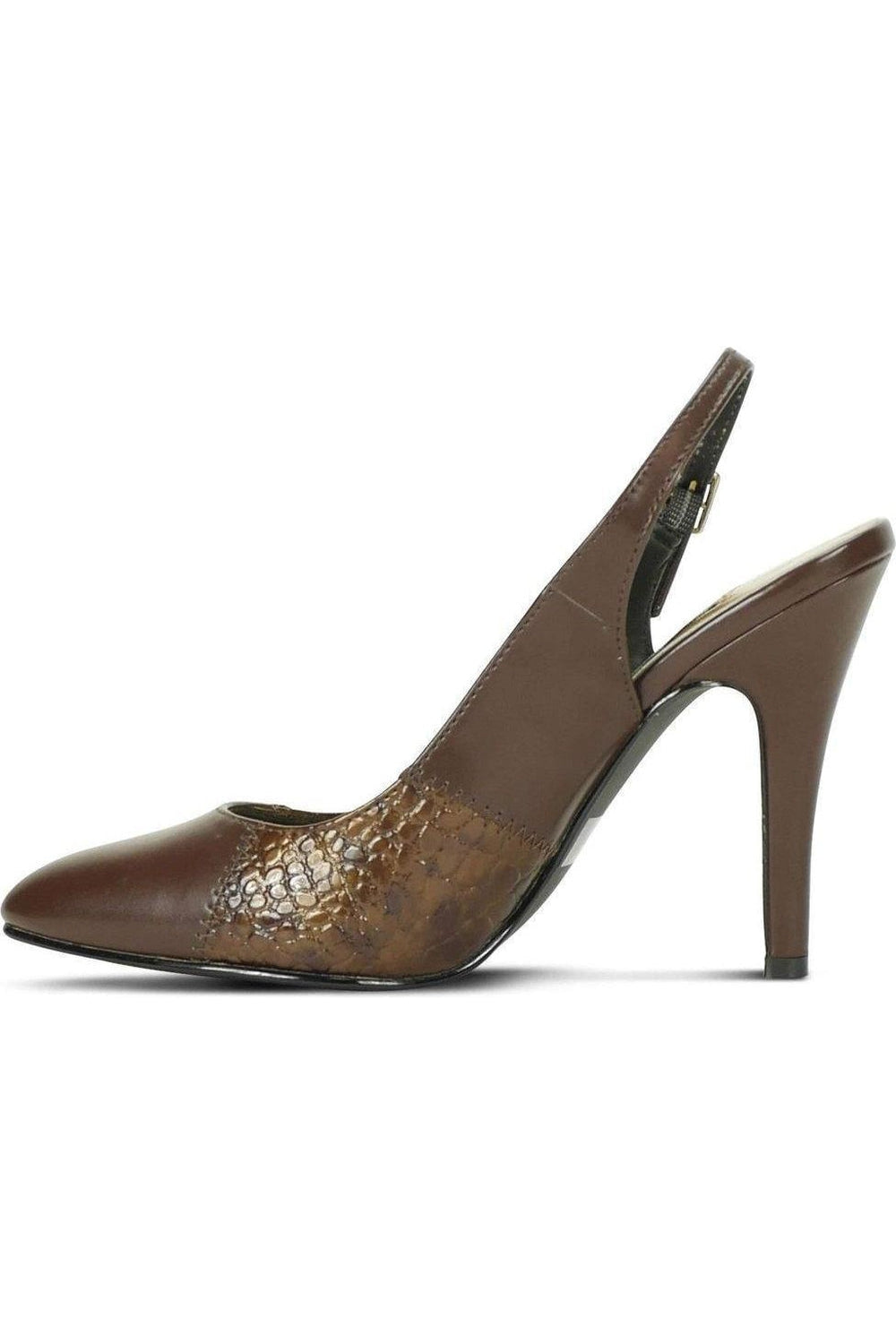 Fashions Slingback | Brown Faux Leather Snake Trim-Sexyshoes Brand-Pumps-SEXYSHOES.COM