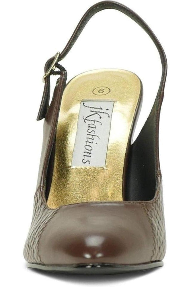 Fashions Slingback | Brown Faux Leather Snake Trim-Sexyshoes Brand-Pumps-SEXYSHOES.COM