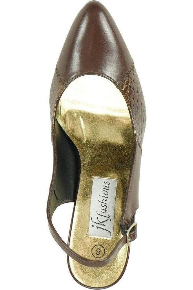 Fashions Slingback | Brown Faux Leather Snake Trim-Sexyshoes Brand-Pumps-SEXYSHOES.COM
