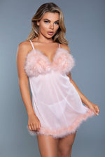 Faux Fur and Mesh Babydoll