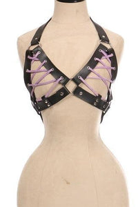 Daisy Corsets Faux Leather Lace Up Bra Top in Black  from SexyShoes.com