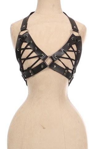 Faux Leather Lace-Up Bra Top-Wings + Harness-Daisy Corsets-SEXYSHOES.COM