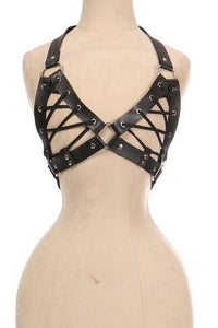 Daisy Corsets Faux Leather Lace Up Bra Top in Black  from SexyShoes.com