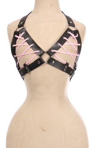 Faux Leather Lace-Up Bra Top-Wings + Harness-Daisy Corsets-SEXYSHOES.COM