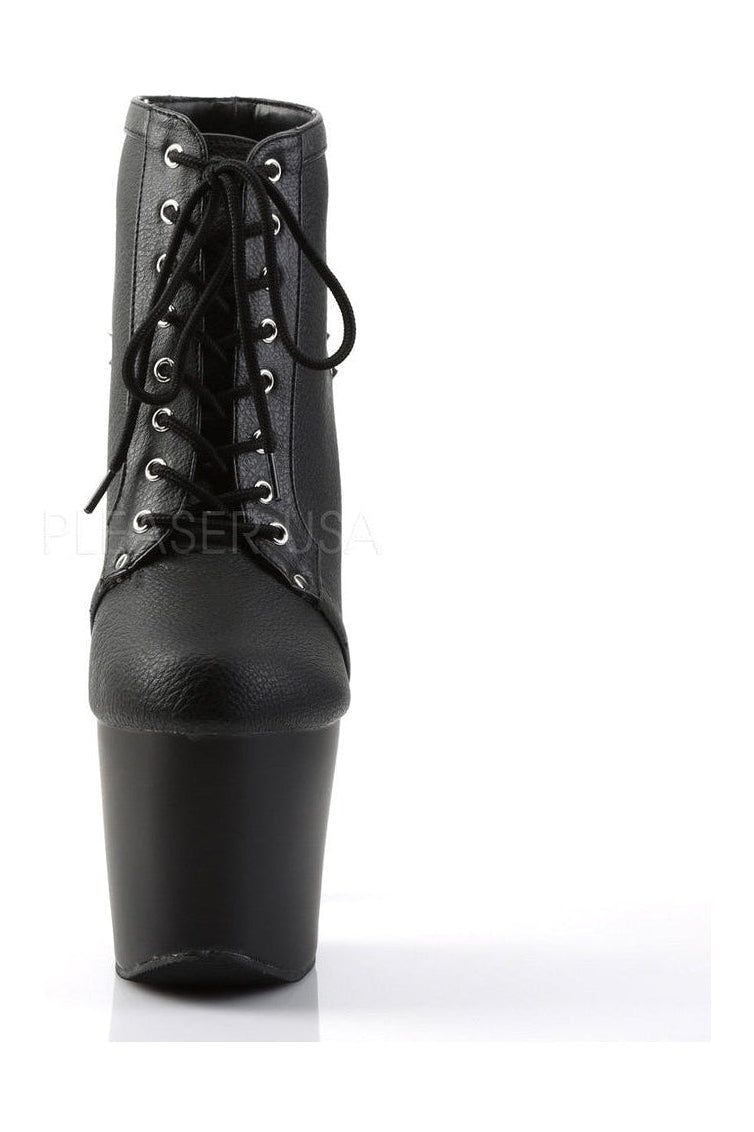 FEARLE700-28 Platform Boot | Black Faux Leather-Pleaser-Ankle Boots-SEXYSHOES.COM