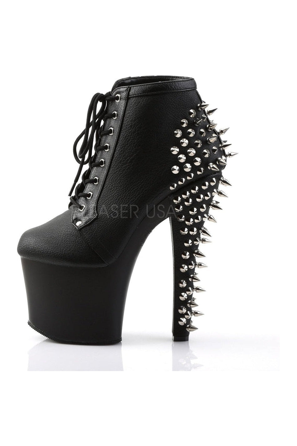 FEARLE700-28 Platform Boot | Black Faux Leather-Pleaser-Ankle Boots-SEXYSHOES.COM