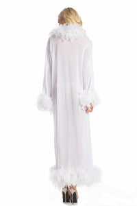 Feather Trim Full Length Robe-Robes-BeWicked-White-O/S-SEXYSHOES.COM
