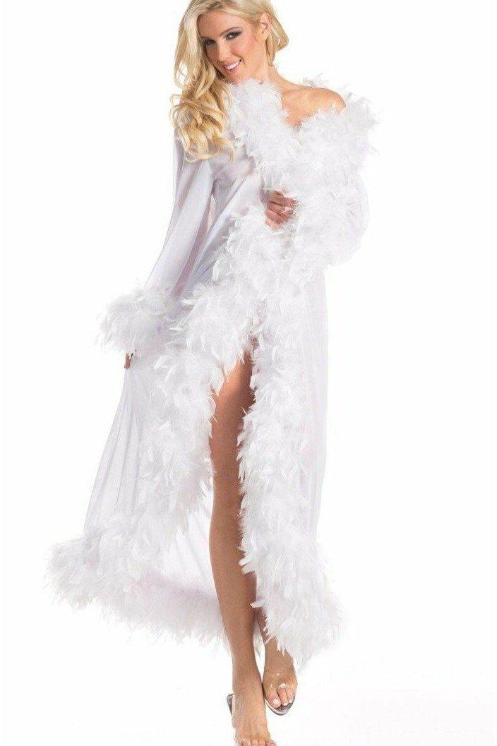 BeWicked Feather Trim Full Length Robe in White  from SexyShoes.com