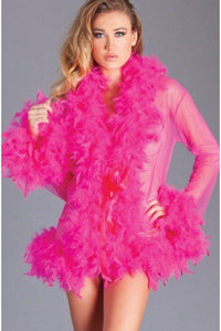 BeWicked Feather Trimmed Short Robe in Fuchsia  from SexyShoes.com