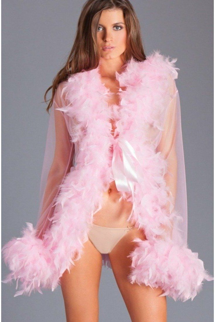 BeWicked Feather Trimmed Short Robe in Pink  from SexyShoes.com