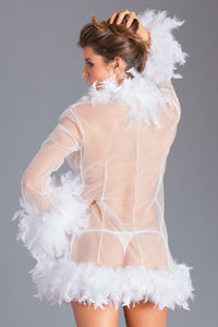 Feather Trimmed Short Robe-Robes-BeWicked-White-O/S-SEXYSHOES.COM