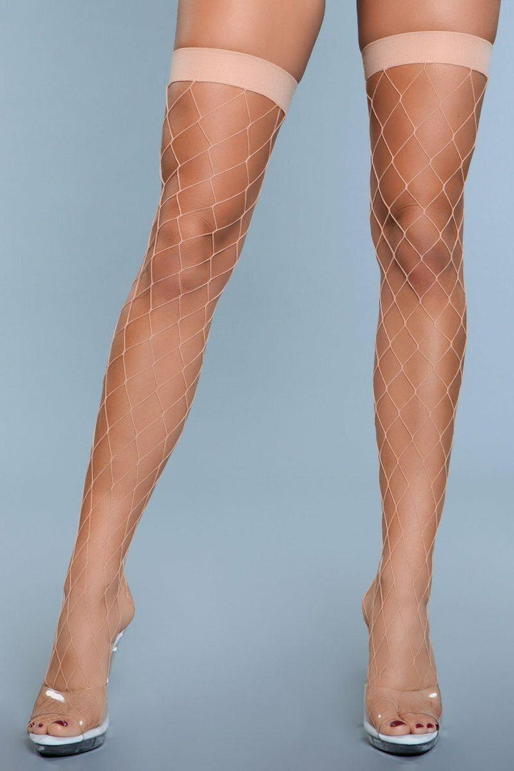 Fence Net Thigh Highs-Thigh High Hosiery-BeWicked-Nude-O/S-SEXYSHOES.COM