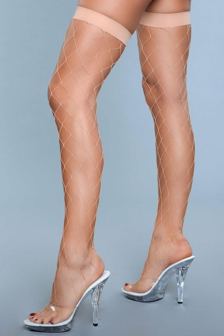 Fence Net Thigh Highs-Thigh High Hosiery-BeWicked-Nude-O/S-SEXYSHOES.COM