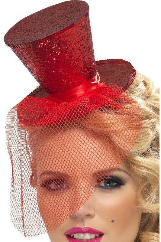 Fever Mini Top Hat on Headband | Red-Fever-Red-Costume Hats-SEXYSHOES.COM