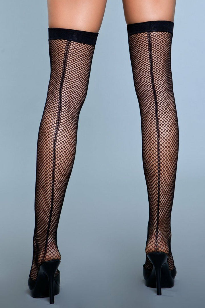 Fishnet Back Seam Thigh Highs-Thigh High Hosiery-BeWicked-Black-O/S-SEXYSHOES.COM