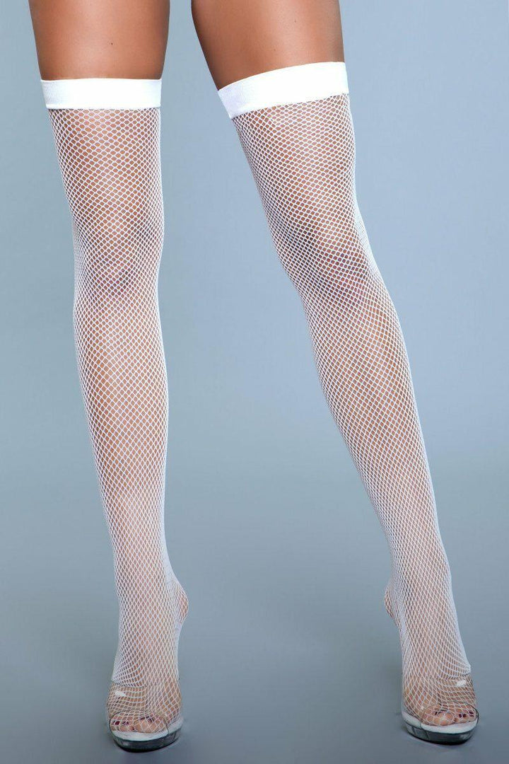 Fishnet Back Seam Thigh Highs-Thigh High Hosiery-BeWicked-White-O/S-SEXYSHOES.COM