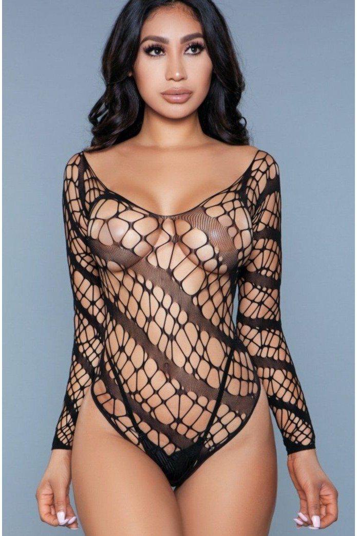 Fishnet Bodysuit-Bodysuits-BeWicked-Black-O/S-SEXYSHOES.COM
