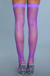 Fishnet Thigh Highs-Thigh High Hosiery-BeWicked-Purple-O/S-SEXYSHOES.COM