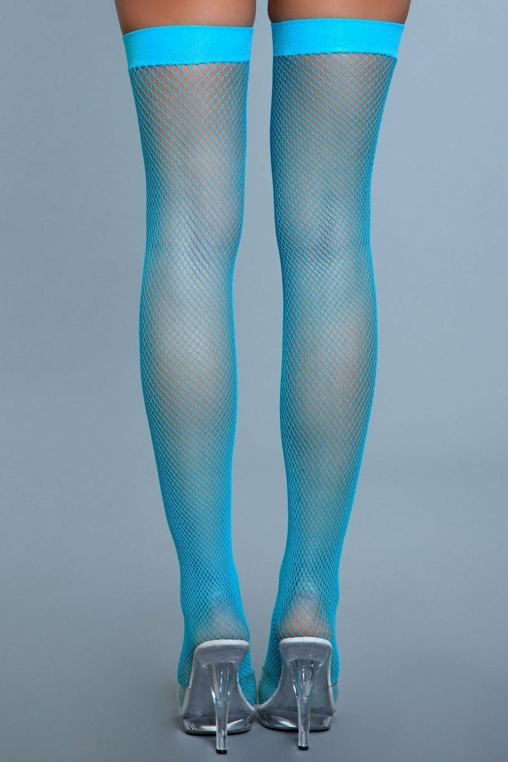 Fishnet Thigh Highs-Thigh High Hosiery-BeWicked-Turquoise-O/S-SEXYSHOES.COM