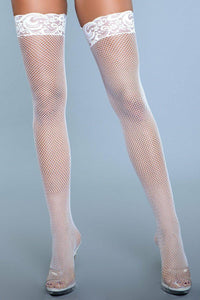 Fishnet Thigh Highs-Thigh High Hosiery-BeWicked-White-O/S-SEXYSHOES.COM
