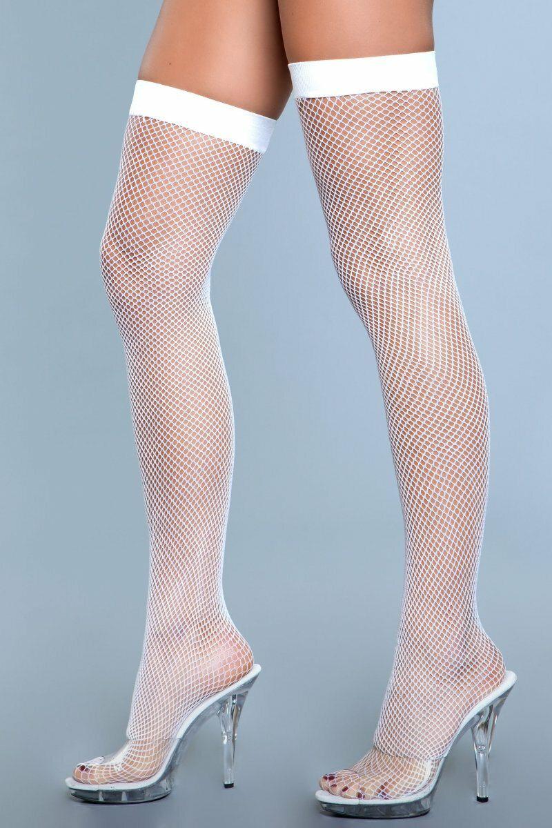 BeWicked Fishnet Thigh Highs in White  from SexyShoes.com