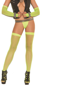 Elegant Moments Fishnet Thigh Highs in Green  from SexyShoes.com