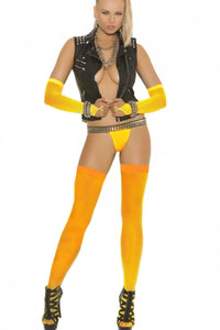 Elegant Moments Fishnet Thigh Highs in Orange  from SexyShoes.com