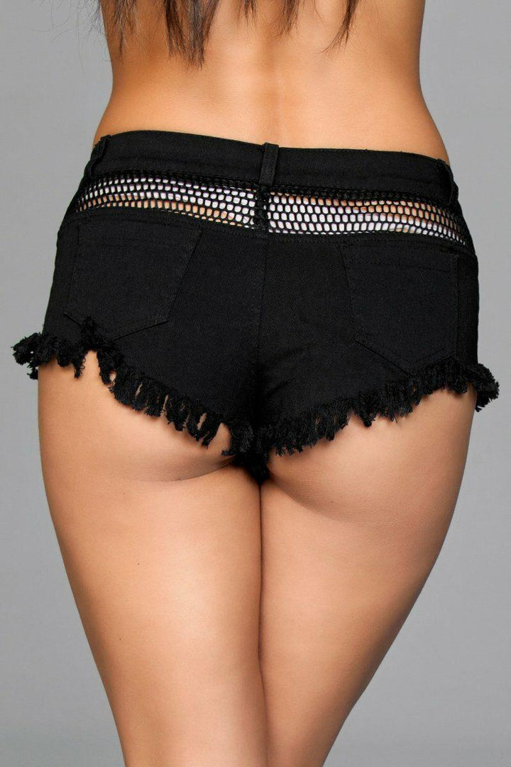 Fishnet Trim Denim Shorts-Denim Shorts-BeWicked-SEXYSHOES.COM