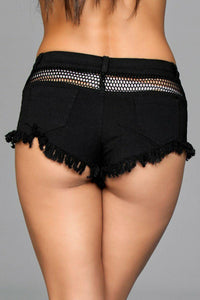 BeWicked Fishnet Trim Denim Shorts in Black 