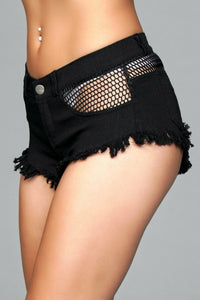 Fishnet Trim Denim Shorts-Denim Shorts-BeWicked-SEXYSHOES.COM