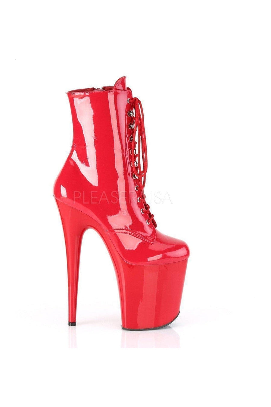 Pleaser FLAMINGO-1020 Platform Ankle Boot in Red Patent