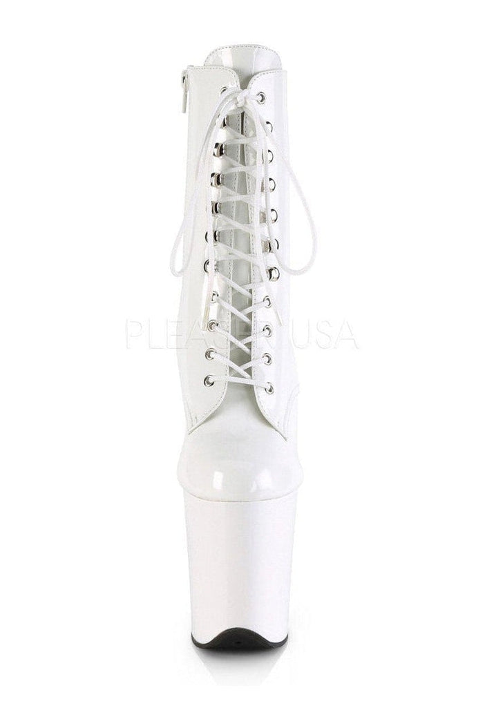 Pleaser FLAMINGO-1020 Platform Ankle Boot in White Patent