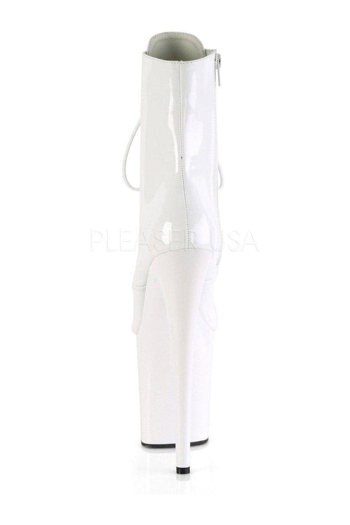 Pleaser FLAMINGO-1020 Platform Ankle Boot in White Patent
