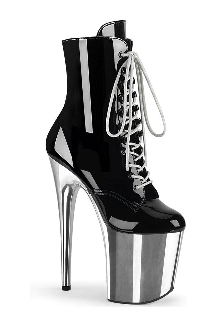 FLAMINGO-1020 Stripper Boot | Black Patent-Ankle Boots-Pleaser-Black-8-Patent-SEXYSHOES.COM