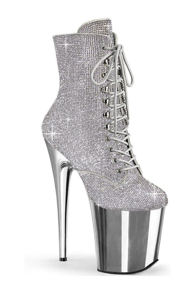Pleaser FLAMINGO-1020CHRS Ankle Boot in Silver Faux Suede from SexyShoes.com