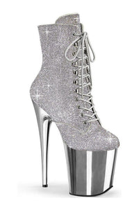 Pleaser FLAMINGO-1020CHRS Ankle Boot in Silver Faux Suede from SexyShoes.com