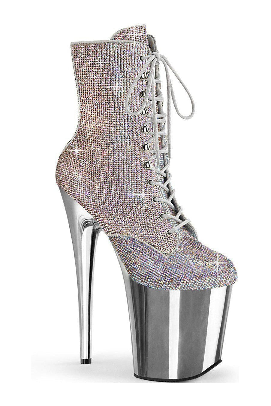 Pleaser FLAMINGO-1020CHRS Ankle Boot in Silver Faux Suede from SexyShoes.com