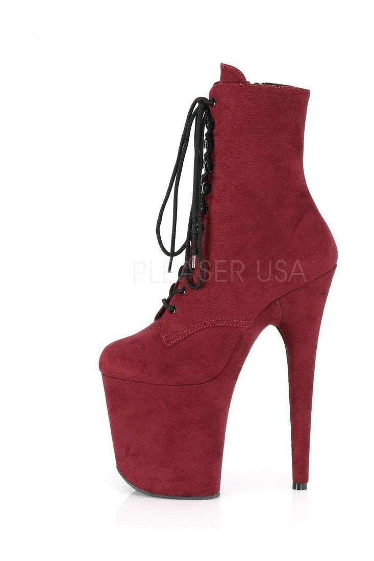 Pleaser FLAMINGO-1020FS Platform Ankle Boot in Burgundy Faux Leather