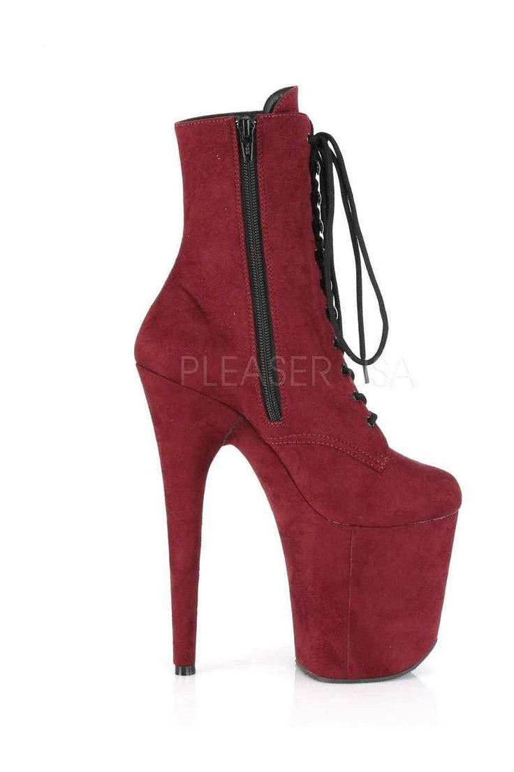 Pleaser FLAMINGO-1020FS Platform Ankle Boot in Burgundy Faux Leather
